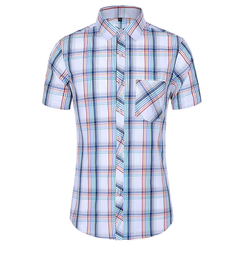 sanyamk New Fashion Plaid Shirt Men Summer Casual Short Sleeve Shirts Mens Plus Size Beach Hawaiian Tops Blouse Male 5XL 6XL 7XL