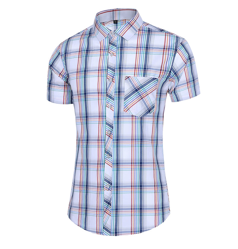 sanyamk New Fashion Plaid Shirt Men Summer Casual Short Sleeve Shirts Mens Plus Size Beach Hawaiian Tops Blouse Male 5XL 6XL 7XL