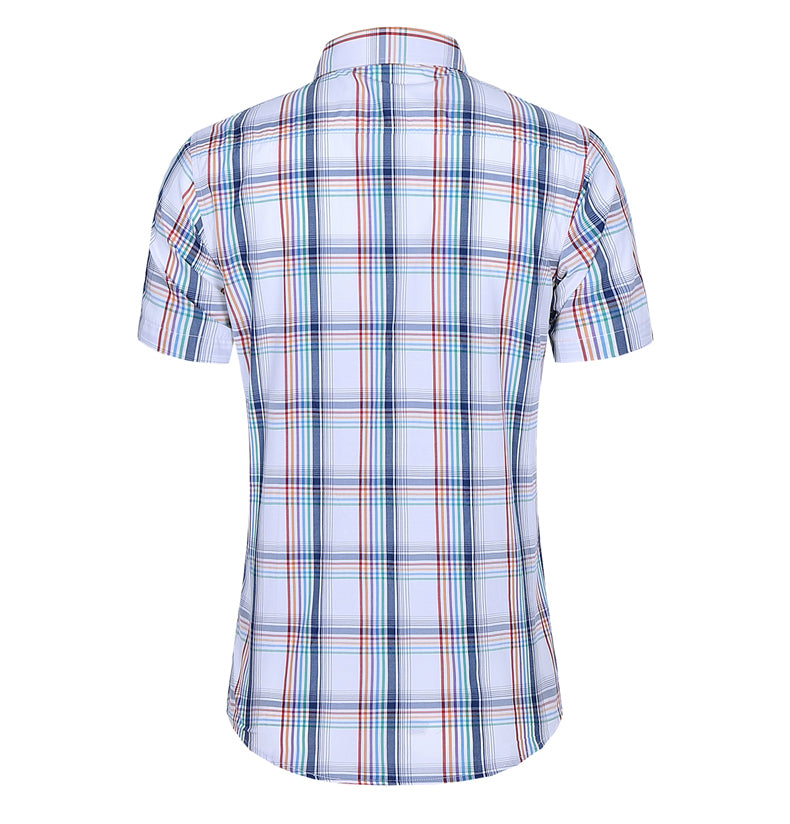 sanyamk New Fashion Plaid Shirt Men Summer Casual Short Sleeve Shirts Mens Plus Size Beach Hawaiian Tops Blouse Male 5XL 6XL 7XL