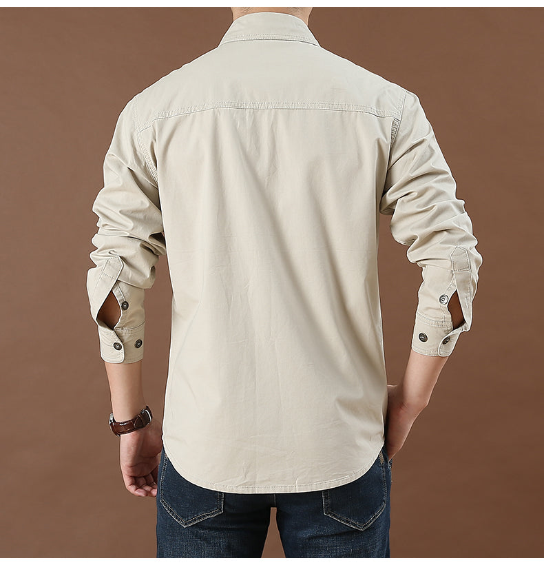 sanyamk Pure Cotton Casual Shirt Men Oversize Loose Long Sleeve Cargo Shirts Men&#39;s Clothing High Quality Solid Tooling Shirt 6XL AF1388