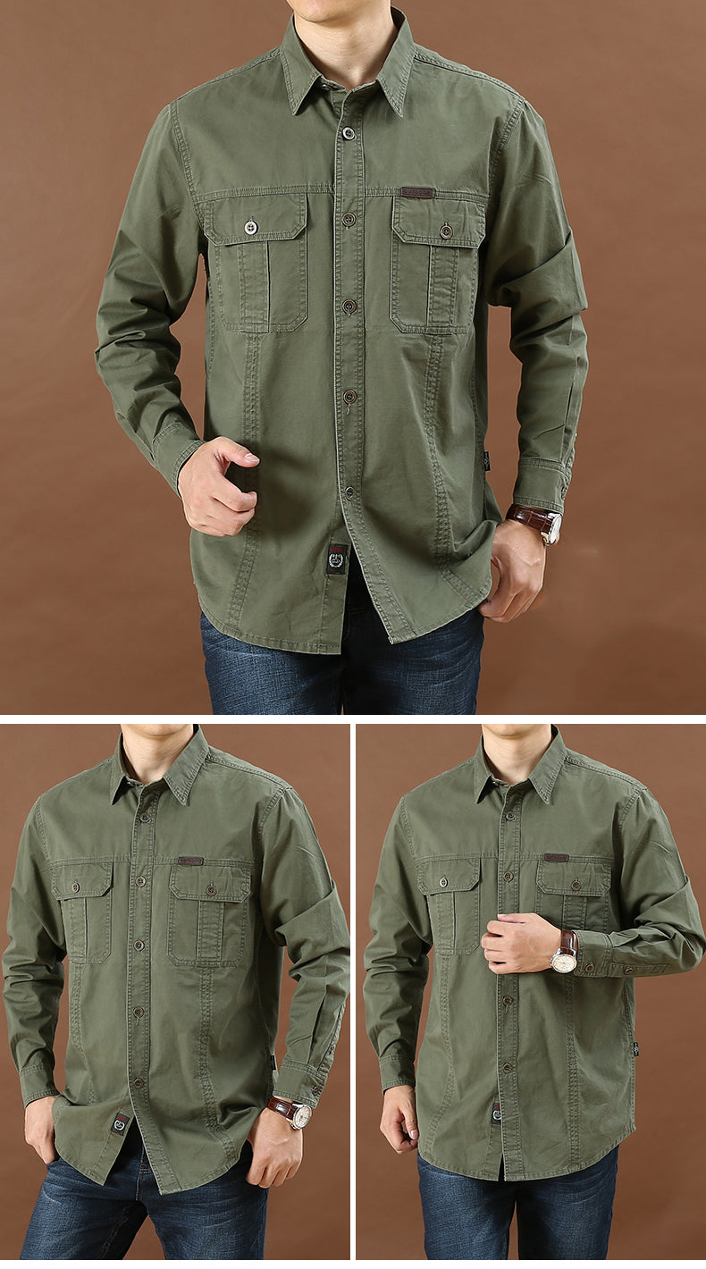 sanyamk Pure Cotton Casual Shirt Men Oversize Loose Long Sleeve Cargo Shirts Men&#39;s Clothing High Quality Solid Tooling Shirt 6XL AF1388