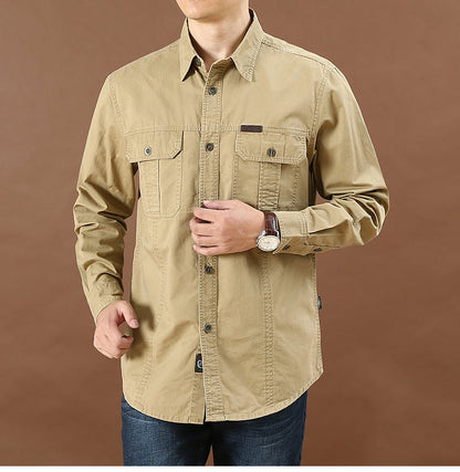 sanyamk Pure Cotton Casual Shirt Men Oversize Loose Long Sleeve Cargo Shirts Men&#39;s Clothing High Quality Solid Tooling Shirt 6XL AF1388