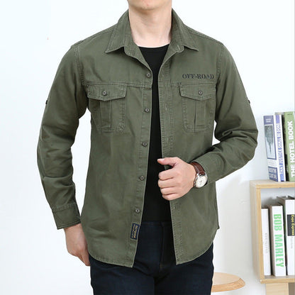 sanyamk Pure Cotton Casual Shirt Men Oversize Loose Long Sleeve Cargo Shirts Men&#39;s Clothing High Quality Solid Tooling Shirt 6XL AF1388