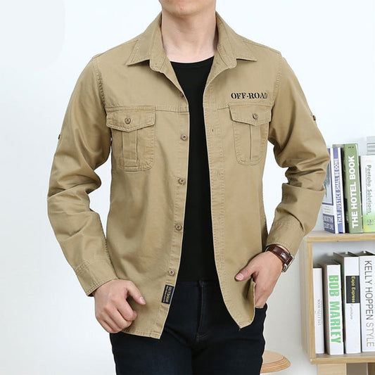 sanyamk Pure Cotton Casual Shirt Men Oversize Loose Long Sleeve Cargo Shirts Men&#39;s Clothing High Quality Solid Tooling Shirt 6XL AF1388