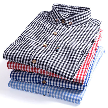 sanyamk Thin 100% Cotton Plaid Shirts for Men Long Sleeve Regular Fit Checkered Dress shirt Mens Blue New Soft Comfortable Male