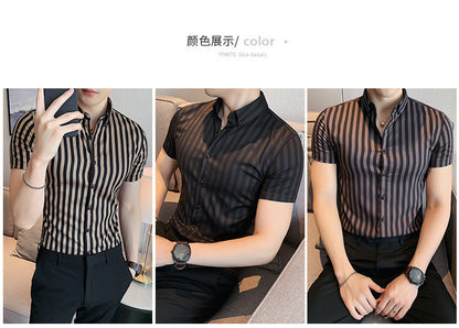 sanyamk High Quality Summer Short Sleeve Striped Shirts For Men Clothing 2022 Simple Luxury Slim Fit Business Casual Formal Wear Blouses