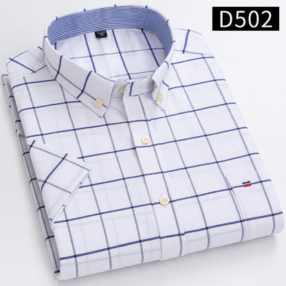 sanyamk S~7xl Cotton Shirts for Men Short Sleeve Summer  Plus Size Plaid Shirt Striped Male Shirt Business Casual White New Regular Fit