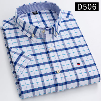 sanyamk S~7xl Cotton Shirts for Men Short Sleeve Summer  Plus Size Plaid Shirt Striped Male Shirt Business Casual White New Regular Fit