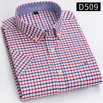 sanyamk S~7xl Cotton Shirts for Men Short Sleeve Summer  Plus Size Plaid Shirt Striped Male Shirt Business Casual White New Regular Fit