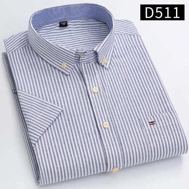 sanyamk S~7xl Cotton Shirts for Men Short Sleeve Summer  Plus Size Plaid Shirt Striped Male Shirt Business Casual White New Regular Fit