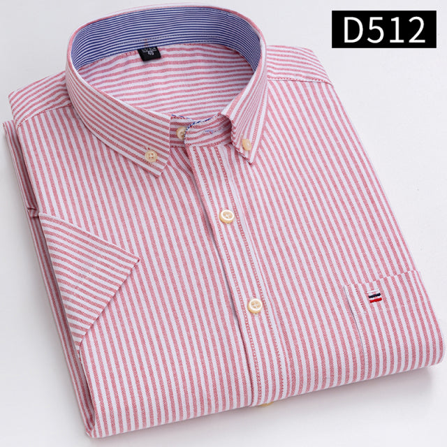 sanyamk S~7xl Cotton Shirts for Men Short Sleeve Summer  Plus Size Plaid Shirt Striped Male Shirt Business Casual White New Regular Fit