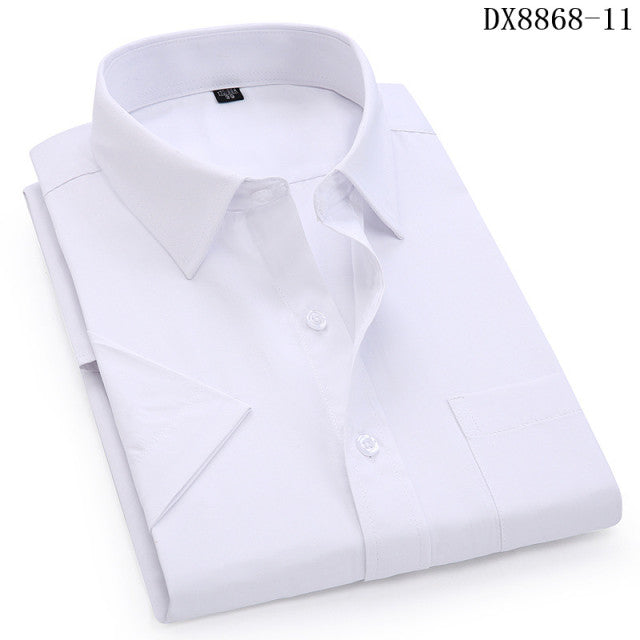 sanyamk Men&#39;s Casual Dress Short Sleeved Shirt Summer White Blue Pink Black Male Regular Fit Shirt Men Social Shirts 4XL 5XL 6XL 7XL 8XL