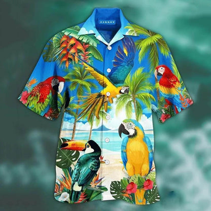 sanyamk Animal Parrot Print Patchwork Fashion Hawaiian Men Shirt Cool Turn Down Collar Short Sleeve Streetwear Beach Summer Chic 2021 3