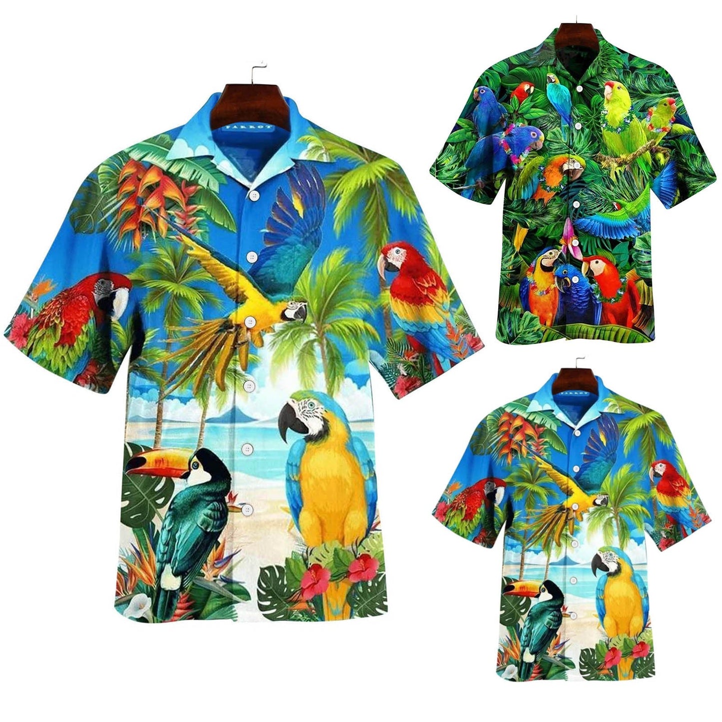 sanyamk Animal Parrot Print Patchwork Fashion Hawaiian Men Shirt Cool Turn Down Collar Short Sleeve Streetwear Beach Summer Chic 2021 3