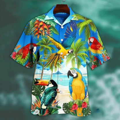 sanyamk Animal Parrot Print Patchwork Fashion Hawaiian Men Shirt Cool Turn Down Collar Short Sleeve Streetwear Beach Summer Chic 2021 3