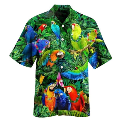 sanyamk Animal Parrot Print Patchwork Fashion Hawaiian Men Shirt Cool Turn Down Collar Short Sleeve Streetwear Beach Summer Chic 2021 3