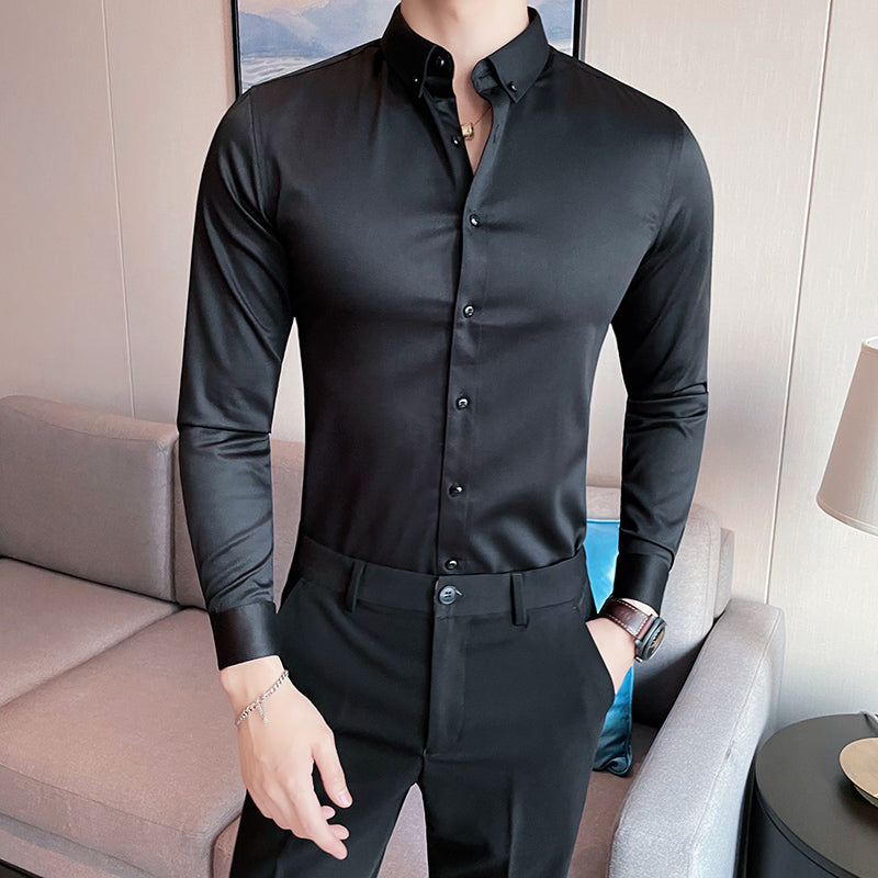 sanyamk Plus Size 5XL-M British Style Solid Long Sleeve Shirt Men Clothing Simple Slim Fit Business Casual Chemise Homme Formal Wear Hot