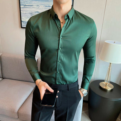 sanyamk Plus Size 5XL-M British Style Solid Long Sleeve Shirt Men Clothing Simple Slim Fit Business Casual Chemise Homme Formal Wear Hot