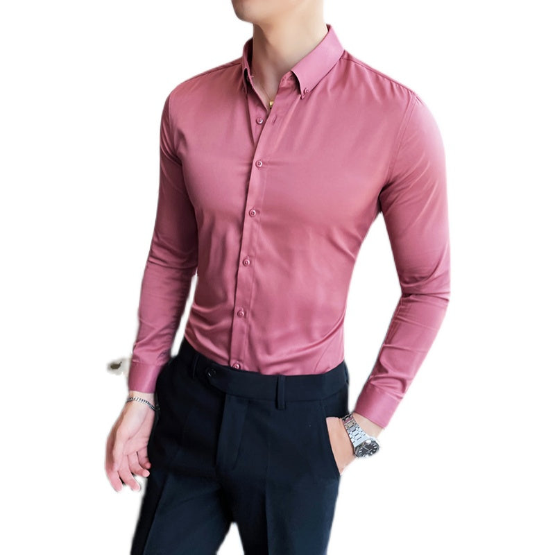 sanyamk Plus Size 5XL-M British Style Solid Long Sleeve Shirt Men Clothing Simple Slim Fit Business Casual Chemise Homme Formal Wear Hot