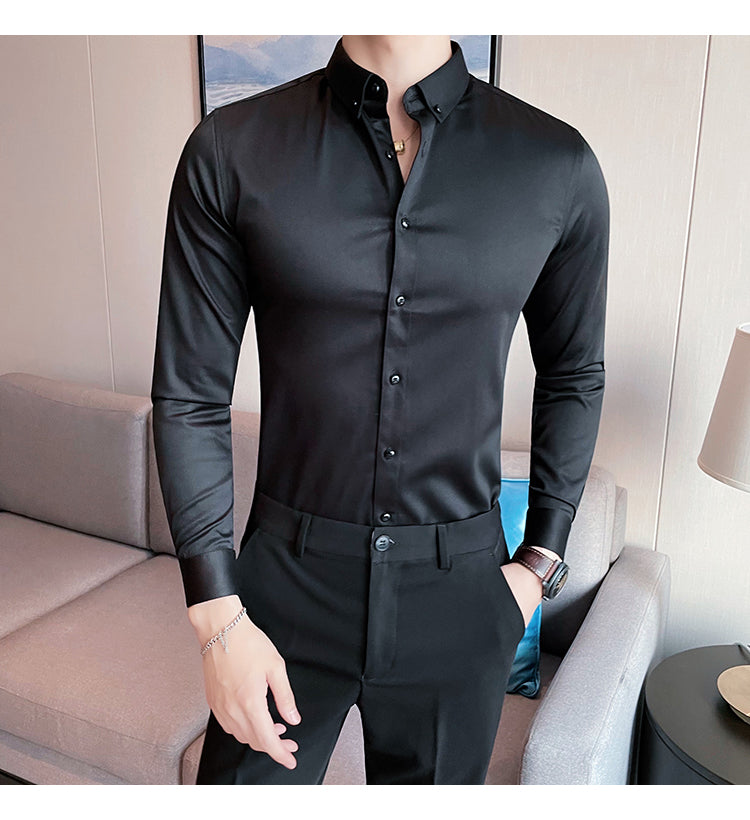 sanyamk Plus Size 5XL-M British Style Solid Long Sleeve Shirt Men Clothing Simple Slim Fit Business Casual Chemise Homme Formal Wear Hot