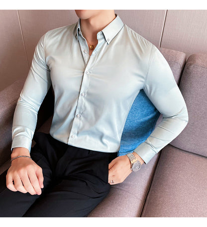 sanyamk Plus Size 5XL-M British Style Solid Long Sleeve Shirt Men Clothing Simple Slim Fit Business Casual Chemise Homme Formal Wear Hot