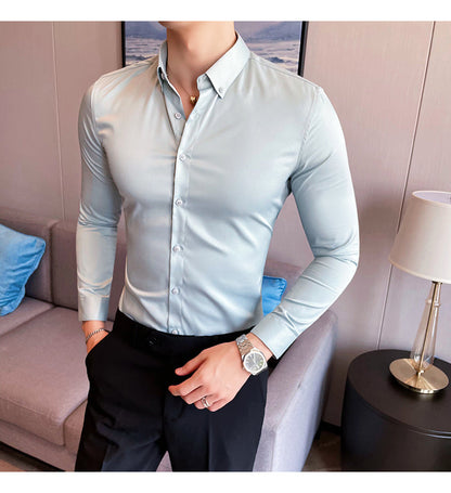 sanyamk Plus Size 5XL-M British Style Solid Long Sleeve Shirt Men Clothing Simple Slim Fit Business Casual Chemise Homme Formal Wear Hot