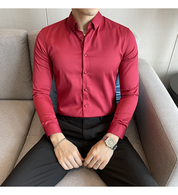 sanyamk Plus Size 5XL-M British Style Solid Long Sleeve Shirt Men Clothing Simple Slim Fit Business Casual Chemise Homme Formal Wear Hot