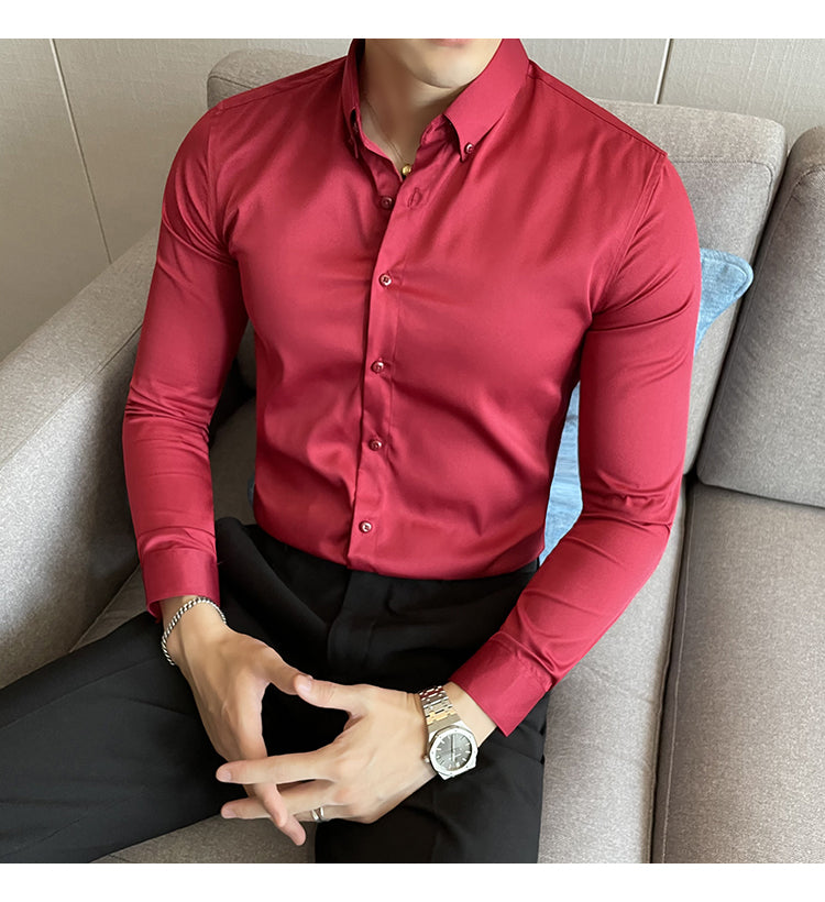 sanyamk Plus Size 5XL-M British Style Solid Long Sleeve Shirt Men Clothing Simple Slim Fit Business Casual Chemise Homme Formal Wear Hot