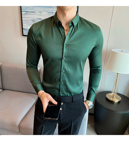 sanyamk Plus Size 5XL-M British Style Solid Long Sleeve Shirt Men Clothing Simple Slim Fit Business Casual Chemise Homme Formal Wear Hot