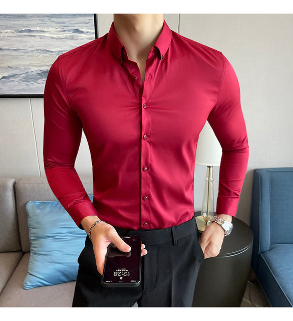 sanyamk Plus Size 5XL-M British Style Solid Long Sleeve Shirt Men Clothing Simple Slim Fit Business Casual Chemise Homme Formal Wear Hot