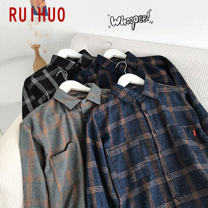 sanyamk Plaid Casual Shirts For Men Clothing Black Plaid Shirt Men Long Sleeve Shirt For Men Fasion M-5XL New Arrival