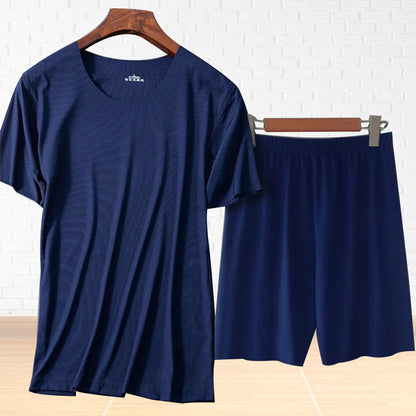 sanyamk Men&#39;s Sets Short Sleeve Shorts Pajamas Summer Ice Silk Sleepwear Threaded Seamless Short-sleeved T-shirt Man Casual Home Clothes