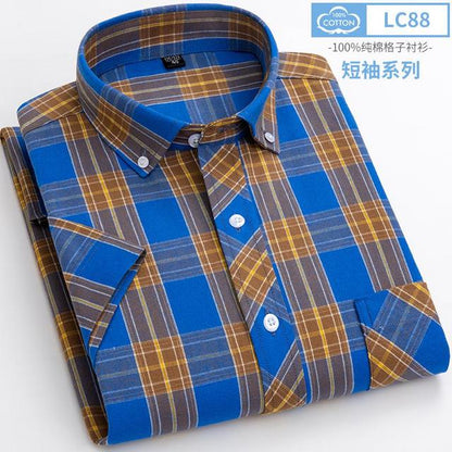 sanyamk New Arrival Fashion Super Large Summer 100% Cotton Plaid Young Men Summer Short Sleeve Casual Shirts Plus Size S-5XL 6XL 7XL 8XL