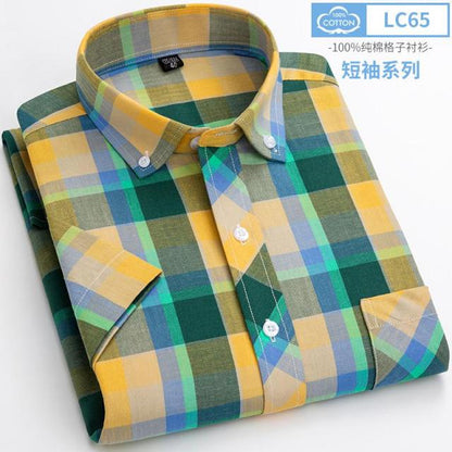 sanyamk New Arrival Fashion Super Large Summer 100% Cotton Plaid Young Men Summer Short Sleeve Casual Shirts Plus Size S-5XL 6XL 7XL 8XL