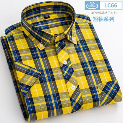 sanyamk New Arrival Fashion Super Large Summer 100% Cotton Plaid Young Men Summer Short Sleeve Casual Shirts Plus Size S-5XL 6XL 7XL 8XL