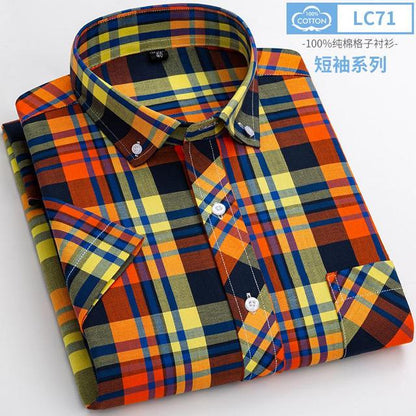 sanyamk New Arrival Fashion Super Large Summer 100% Cotton Plaid Young Men Summer Short Sleeve Casual Shirts Plus Size S-5XL 6XL 7XL 8XL