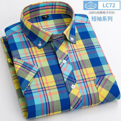 sanyamk New Arrival Fashion Super Large Summer 100% Cotton Plaid Young Men Summer Short Sleeve Casual Shirts Plus Size S-5XL 6XL 7XL 8XL