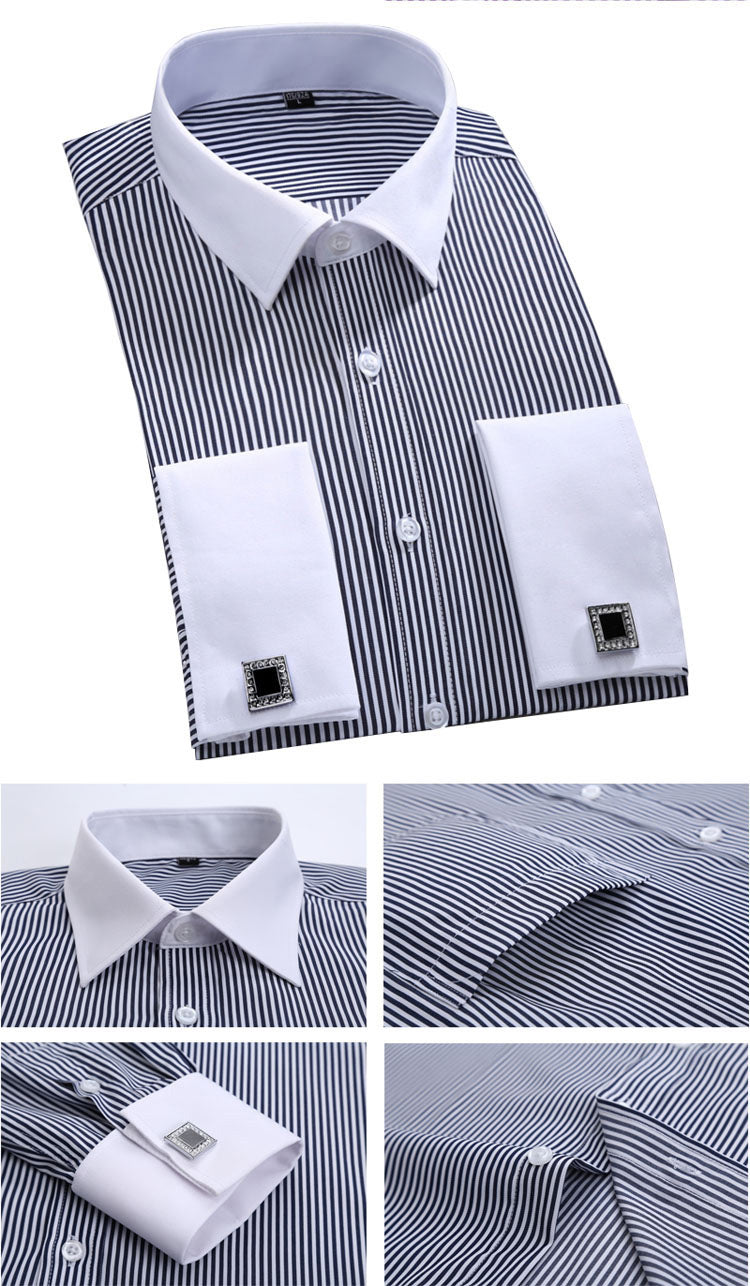 sanyamk Mens Dress Shirts Loose Tuxedo French Cuff Regular Fit Luxury Striped Business Long Sleeve Cufflinks Social Pluse Size 6XL