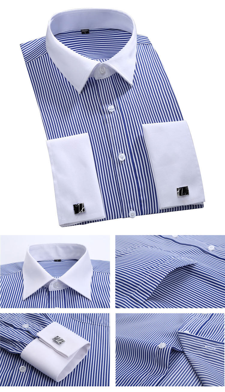 sanyamk Mens Dress Shirts Loose Tuxedo French Cuff Regular Fit Luxury Striped Business Long Sleeve Cufflinks Social Pluse Size 6XL