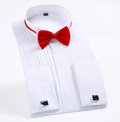 sanyamk White Men Tuxedo Shirt Regualr Fit Plus Size French Cufflinks Long Sleeve Luxury Wedding Party Male 6xl