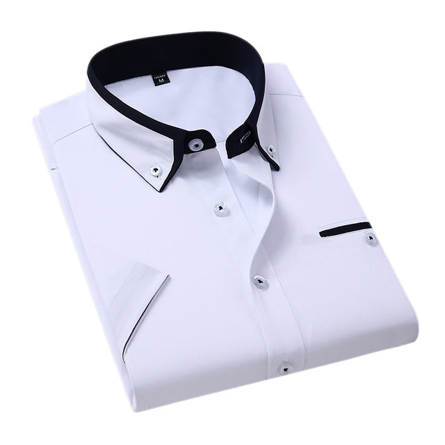 sanyamk Plus Size 5XL Summer Business Shirt Men Short Sleeves Button Up Shirt Turn-down Collar Casual Shirts Mens Clothing