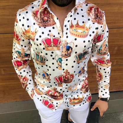 sanyamk New printing Shirt Luxury Gold Yellow Leopard Clothing Men Loose Long Sleeve Chemise Tops Homme Social Men Club Prom Shirt M-3XL