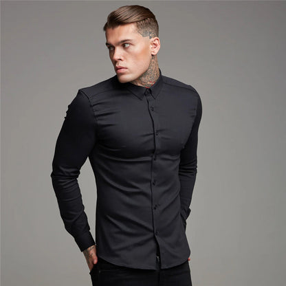 sanyamk Shirt Men&#39;s Summer Thin Section Non-iron Modal Shirt Men&#39;s Black Long-sleeved Business Career Trend 6 Colors