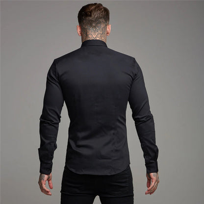 sanyamk Shirt Men&#39;s Summer Thin Section Non-iron Modal Shirt Men&#39;s Black Long-sleeved Business Career Trend 6 Colors