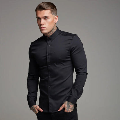 sanyamk Shirt Men&#39;s Summer Thin Section Non-iron Modal Shirt Men&#39;s Black Long-sleeved Business Career Trend 6 Colors