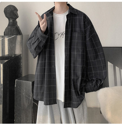 sanyamk Plaid Shirt Men&#39;s fashion brand ins casual versatile shirt Korean fashion coat handsome clothes 2021