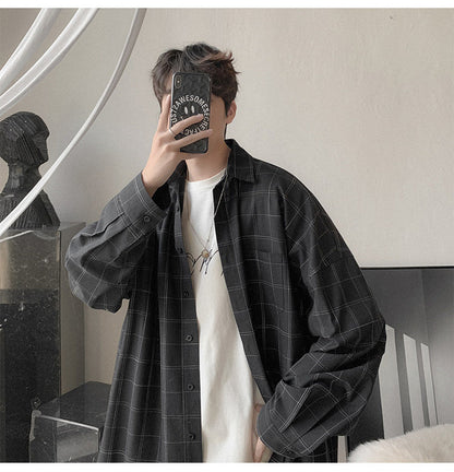 sanyamk Plaid Shirt Men&#39;s fashion brand ins casual versatile shirt Korean fashion coat handsome clothes 2021