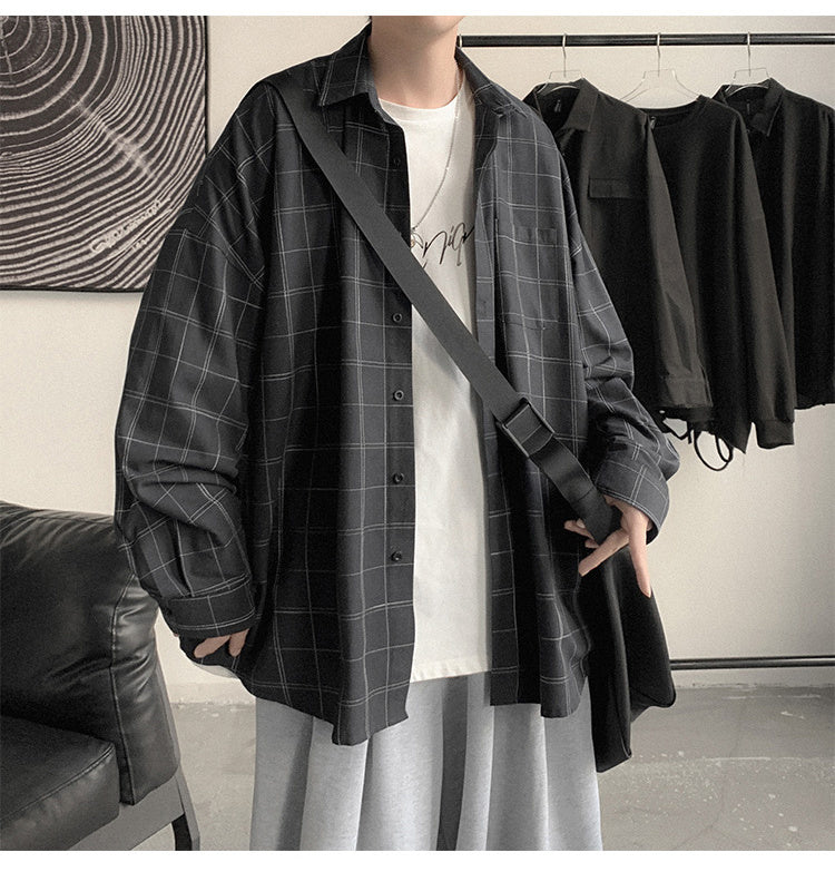 sanyamk Plaid Shirt Men&#39;s fashion brand ins casual versatile shirt Korean fashion coat handsome clothes 2021