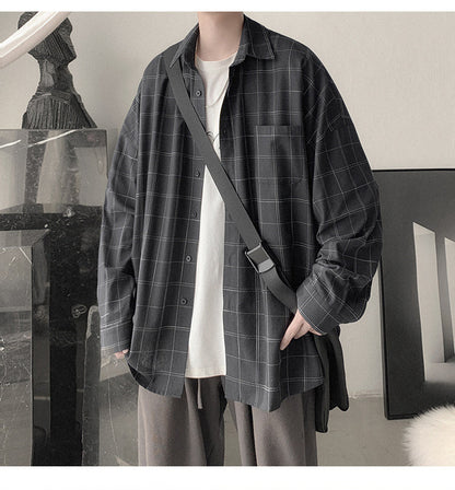 sanyamk Plaid Shirt Men&#39;s fashion brand ins casual versatile shirt Korean fashion coat handsome clothes 2021