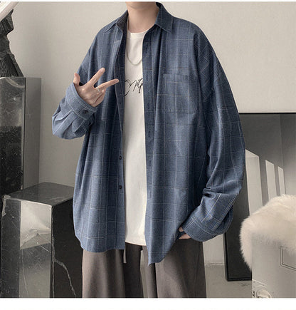 sanyamk Plaid Shirt Men&#39;s fashion brand ins casual versatile shirt Korean fashion coat handsome clothes 2021